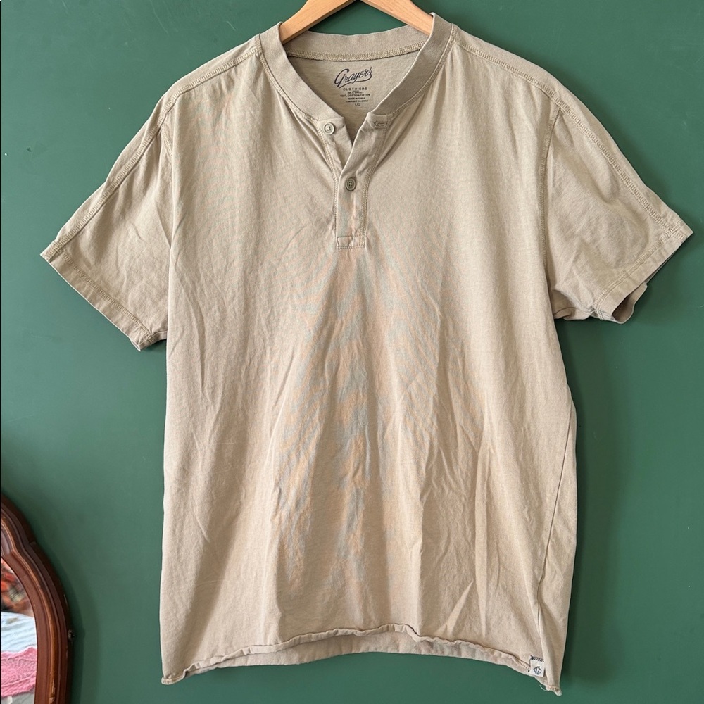 Grayers Tan 100% Cotton Mens L Henley Short-Sleeve Knit Preppy